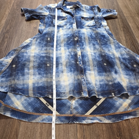 Ryan Michael Denim Western Shirt Dress Blue Tie Dye Plaid Button Down M - Picture 11 of 12